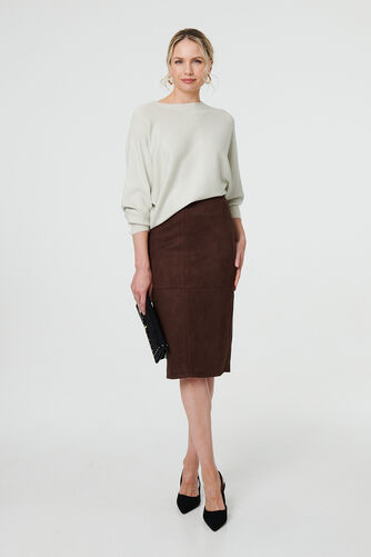 Izabel London – Faux Suede Knee Length Pencil Skirt